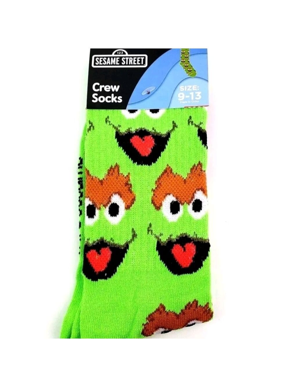 4/$25 Sesame Street Oscar the Grouch Novelty Character Crew Socks New